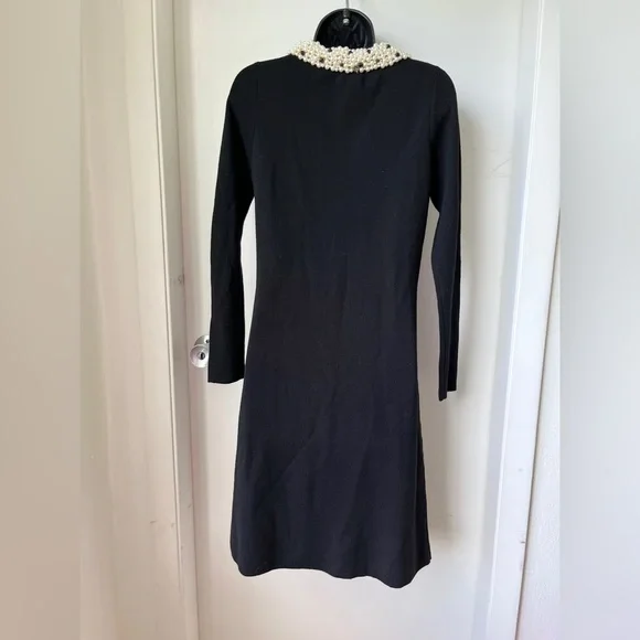 MILLY Women's Black Knit Pearl Trim Dress sz M - Picture 5 of 12